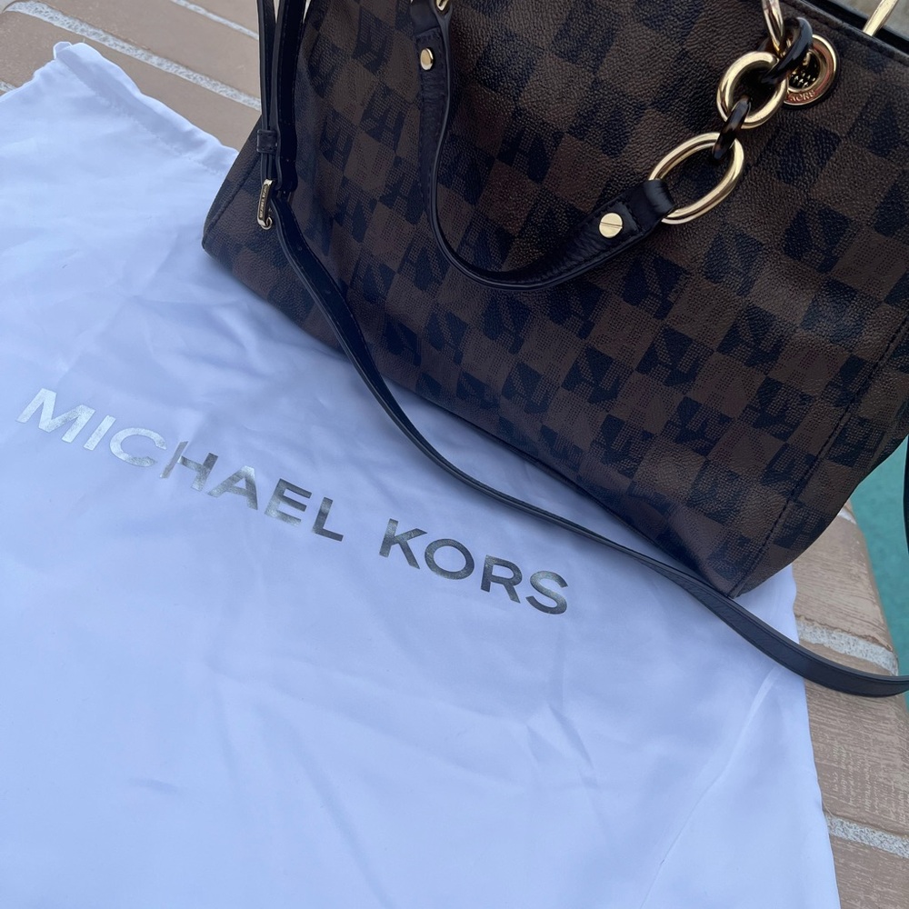 Michael Kors Brown Checkered Tote Bag